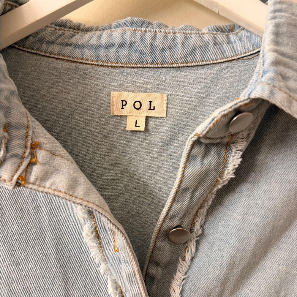 Pol Patchwork Denim Oversized Shacket Size L - image 4
